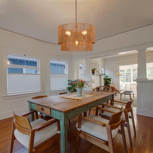 Boho Large Rattan Chandelier Light Fixture, 22 Hand Woven Rustic Boho Chandelier 5-Light Farmhouse Chandelier Hanging Light for Dining Room, Kitchen Island, Living Room, Foyer, Bedroom