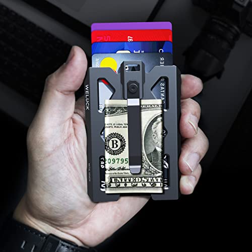 Badge Holder, Durable Aluminum Id Card Holder Wallet By Weluck, 4 Cards/Id Badges Holder With Lanyard And Metal Clip, For Business Office Work Police Gift Outdoor (Black01) #TOP3