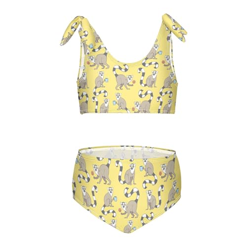Toddler Girls Bikini Set Cartoon Ring Tailed Lemurs Swimsuits Kid Bowknot Swimwear 2 Piece Bathing Suit 3-12T