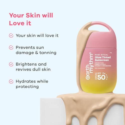 Image of Earth Rhythm Rosy Ritual Glow Tinted Sunscreen SPF 50 PA++++ with Vitamin C, No Oxybenzone (50gm) - Vanilla
