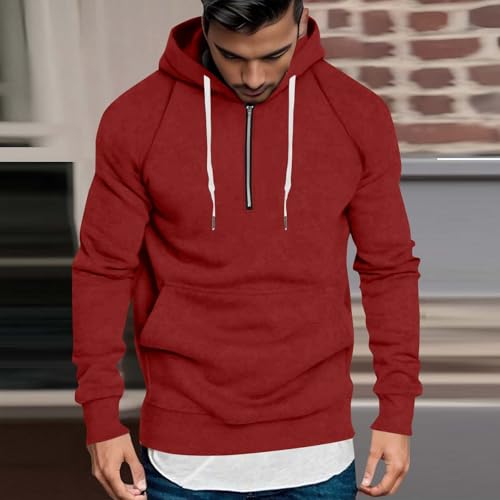 Workout Hoodies for Men Fall Casual Raglan Long Sleeve Drawstring Quarter Zip Pullover Hooded Sweatshirts with Pocket2