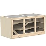 pawhut Wooden Large Hamster Cage Syrian Hamster Mouse Rats Mice Rodent Small Animals Hutch Exercise Play House Pen 115L x 57W x 55H(cm)