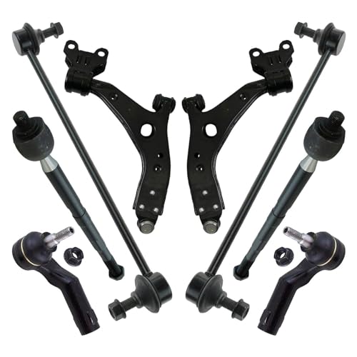 TRQ Front Steering & Suspension Kit Control Arm with Ball Joint Sway Bar Stabilizer Link Tie Rod Compatible with 2013-2018 Ford Focus 2015-2019 Transit Connect