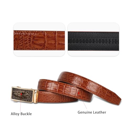 Image of Aurolran Men&Womens Leather Dress Belt Business Automatic Buckle Belt Color-Black Silver Gold
