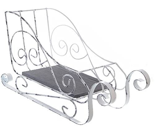 dekorativer ausgefallener Deko-Schlitten Santaschlitten Nikolausschlitten Metall und Holz antik weiß (groß 36 x 15 x 20 cm hoch)