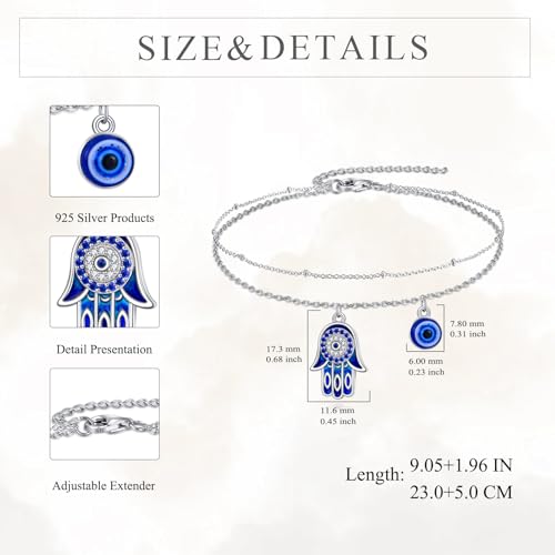 Image of VONALA Evil Eye Anklet 925 Sterling Silver Irish Celtic Knot /Witches Knot /Claddagh /Infinity Heart /Butterfly /Pineapple Chain Hotwife Anklet Foot Ankle Jewerly Gift for Women Mother Wife Sisters