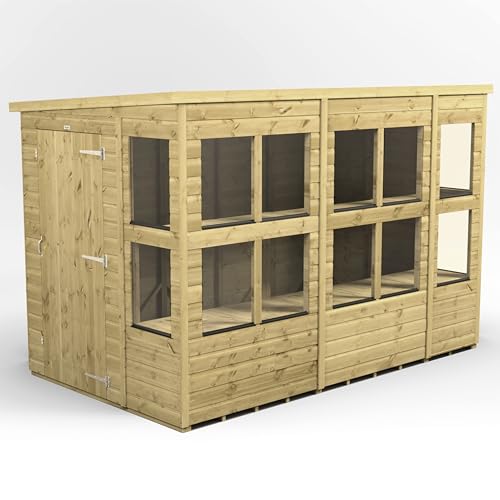 Image of Powersheds High Grade Pressure Treated Pent Potting Potting Greenhouse Wooden Shed with Security Features, Heavy Duty Frame, Galvanised Ironmongery, Throughout made from Extra Thick Timber (10x6)