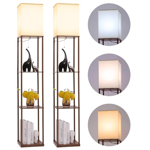 Gupuzm Floor Lamp with Shelves, Modern Square Standing Lamp with