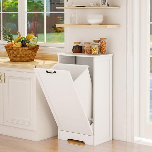 FTZxHKLX 10 Gallon Tilt Out Trash Cabinet, Modern Tilt Out Laundry Hamper Cabinet, Wooden Hidden...