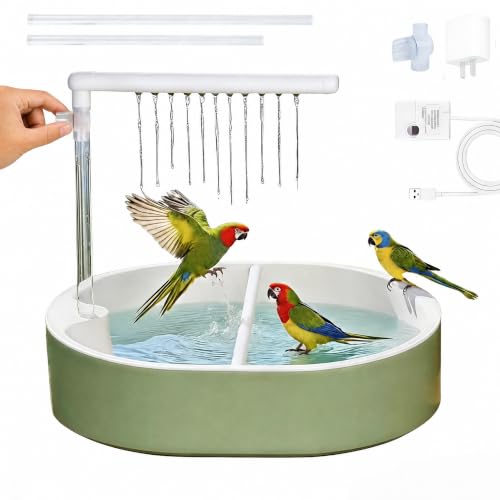 Automatic Bird Bath, Parrot Shower with Circulating Water, White Pipe