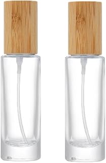 2 Pcs 30ml 1oz Refillable Fine Mist Glass Spray Perfume Bottles Perfume Cologne Dispenser Fragrance Containers Sprayer Cosmetic Replacement Bottles with Bamboo Wood Lid for Home and Travel
