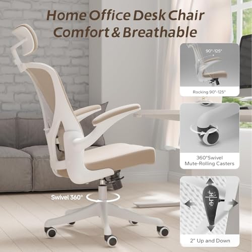 Image of Office Chair (02Khaki, Chair) | 360 Swivel Adjustable Lumbar Support & Flip-Up Armrests capacity 300 lbs capacity