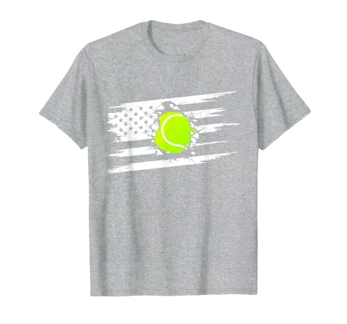 American Flag Tennis Apparel - Tennis T-Shirt, Men, Heather Grey, Large