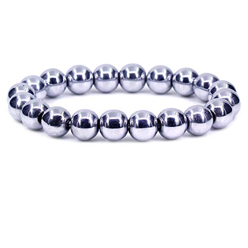 Natural White Hematite Genuine Semi Precious Gemstones Healing 10mm Beaded Stretch Bracelet 7