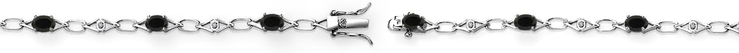 Gem Stone King 925 Sterling Silver Black Onyx and White Lab Grown Diamond Tennis Bracelet For Women (5.54 Cttw, Gemstone Birthstone, Heart 6X4MM, 7.25 Inches)