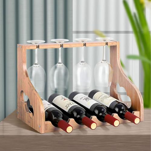 Soporte de vino de madera para 4 botellas y copas miniatura 4