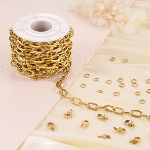 Jabogrii 16.4 Feet Gold Paperclip Chain for Jewelry Making Stainless Steel Chain Bulk Roll Craft Oval Jewelry by Jabogrii - Used condition - Image 3