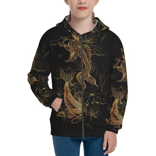 Koi Carps and Lotus Kids Pullover Hoodies Boys Zip Up Sweatshirts Girls Athletic Clothes with Pocket3