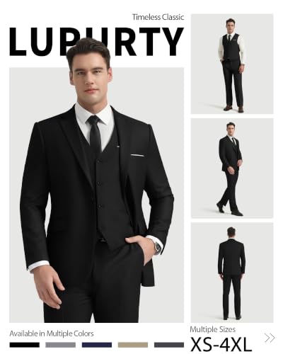 Image of LUPURTY Men's 3 Piece Suit with Bow Tie, One Button Slim Fit Tuxedo Set with Jacket Vest & Pants for Wedding Prom Business