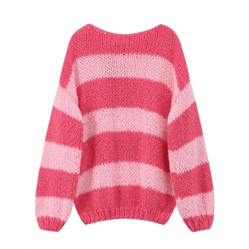 Image of Women Y2K Striped Sweater 90s Vintage Aesthetic Long Sleeve V-Neck Knit Pullover Jumper Loose Fall Sweatshirt