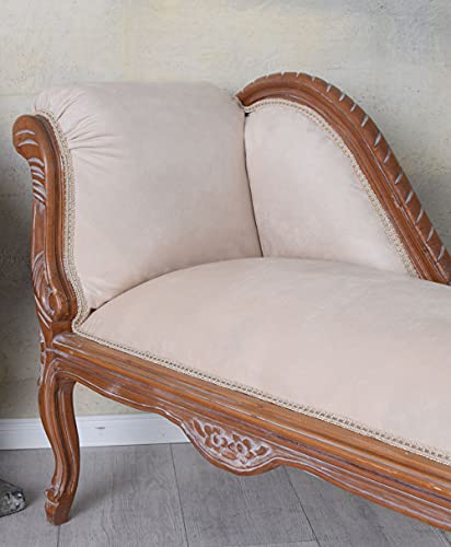 Barock Liege Antik Ottomane Rokoko Sofa Sitzbank 105cm Holz gepolstert Beige Salonsofa cat508g18 Palazzo Exklusiv – Bild 5