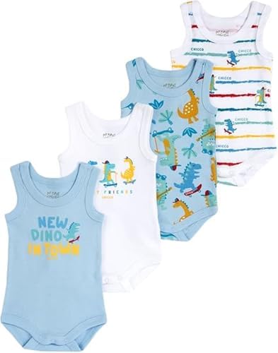 Chicco, Newborn Baby Bodysuit Set of 4 Sleeveless Bodysuits in 100% Cotton with Comfortable Opening, Newborn Clothing 0-3 Months, Baby Gift Ideas