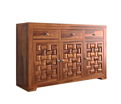 Image of Solid Sheesham Wood Cabinets & Sideboards for Living Room Bedroom (Reveka, Honey Finish)