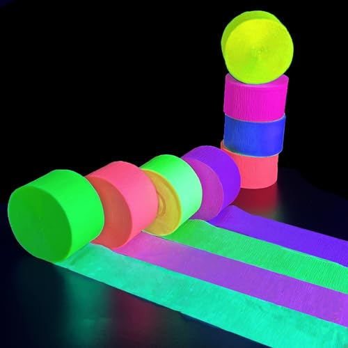 Image of 1760feet Blacklight Party Streamer Decorations 16 Rolls Glow Crepe Paper UV Reactive Fluorescent Neon Paper Streamers Glow Party Supplies and Decorations for Wedding, Birthday, Neon Fiesta Party