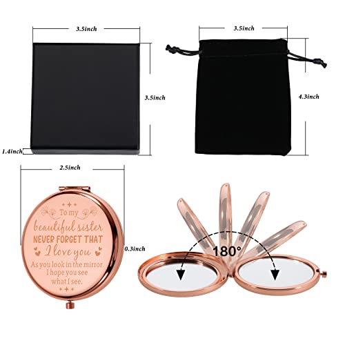 Sister Gift From Sister Brother Inspirational Christmas Birthday Valentines Day Compact Mirror Gift For Friend Classmate Besties Graduation Thanksgiving Stocking Stuffer For Women Female Her Teen Girl #TOP6