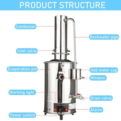 Genérico 304 Distiller de Agua de Acero Inoxidable - 5L/H Comprador electrotérrate automático para el hogar, labón, Dental y química - Sistema de destilería de Alta eficiencia