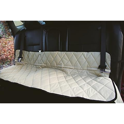 Plush Paws Products Premium Just Bench Car Seat Protector | Diamond Stitching | Washable & Waterproof Bench Seat Dog Cover Car, Truck, & SUV | Nonslip, Tear Resistant Pet Seat Cover | Tan Cover