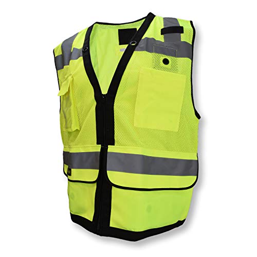 Radians SV59ZT Tool Vest, Tether Ready Heavy Duty Surveyor Vest with Grommeted Pockets, Green, Medium