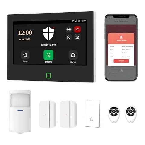 Mengshen WiFi Alarm System, Wireless DIY Smart Kit Include 7" Large Touch Screen Motion Detector Door Open Sensor Doorbell Remote with Phone APP Alert for Home House Apartment Cover