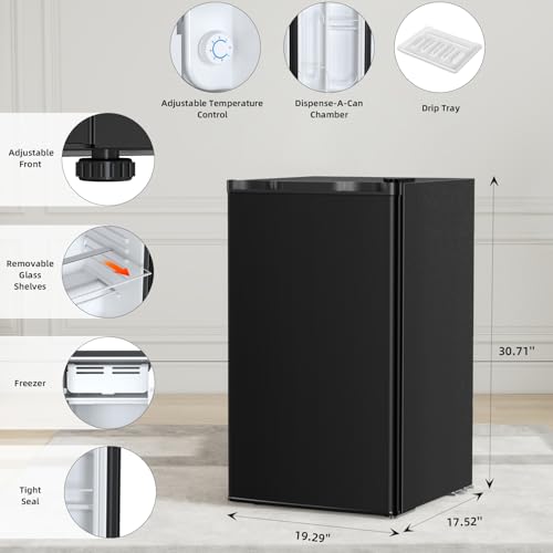 Image of Antarctic Star 3.2 Cu.Ft.Compact Refrigerator with Freezer, Mini Fridge Single Door with Adjustable Thermostat,Removable Glass Shelves for Apartment,Dorm,Office,Kitchen,BLACK