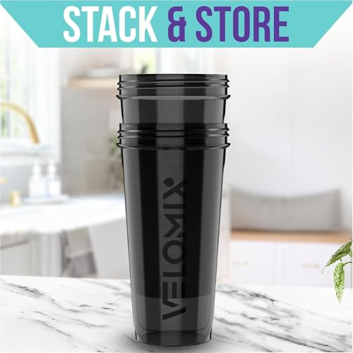 Image of VELOMIX -2 Pack- 28 oz Protein Shaker Bottles for Protein Mixes - 2x Wire Whisk | Leak Proof Shaker Cups for Protein Shakes and Pre Workout | Protein Shaker Bottle Pack (B8) 2 Set Black