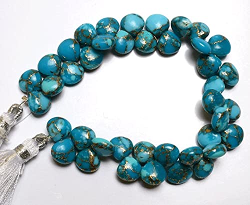 LKBEADS 1 sznurek naturalny mojave niebieska miedź turkus 16,5 cm jakość AAA gładki kształt serca briolette 8 mm długi rozmiar ręcznie polerowane briolette