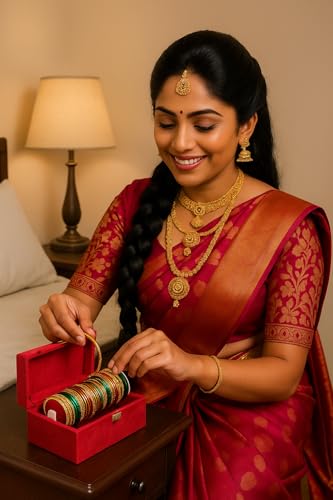 Image of DigiRake Bangle Organizer Box - Travel Friendly Jewellery Case for Women, Red Velvet Bangle Storage for Women & Bridal Gifting
