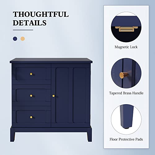 Hlr Accent Cabinet With 3 Drawers And Door, Wooden Storage Cabinet With Shelves, Sideboard For Living Room, Bedroom, Entryway, Navy Blue #TOP4