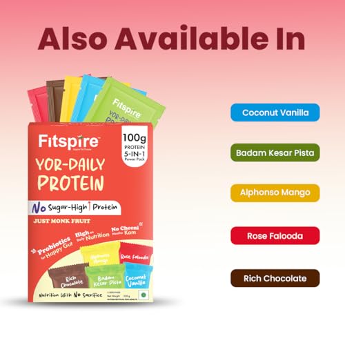 Image of Fitspire YOR Daily Rose Falooda Protein Powder 50g | 20g Protein with 24+ Vitamins & Probiotics for Daily Wellness | Zero Added Sugar, Sweetened with Monk Fruit
