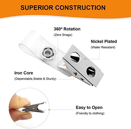 Fushing Metal Badge Clips with Clear PVC Straps for ID Cards and Badge Holders (150)
