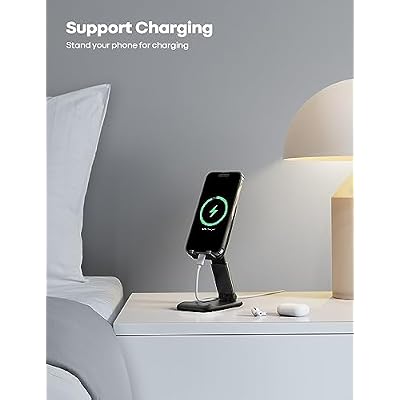 Lamicall Cell Phone Stand for Desk - [Height Adjustable] Foldable Mobile Phone Holder, Portable Stand for iPhone 17 16 15 14 13 12 11 Pro Max Plus Air, Galaxy S25, Office Gift, Telephone Accessories