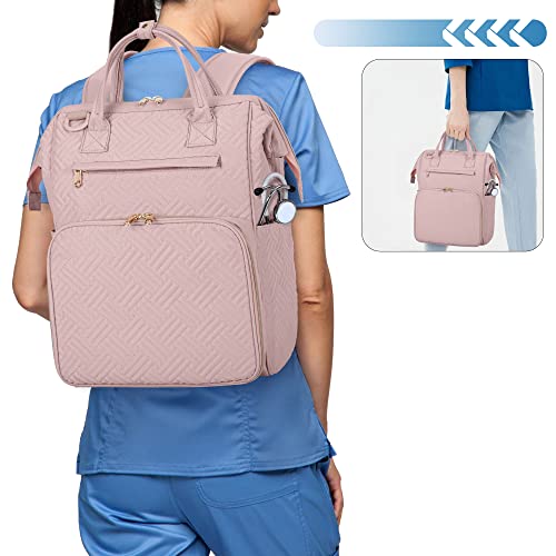 Image of Fasrom Nurse Backpack for Work Women, Nurse Tote Bag with Laptop Compartment for Clinical Study and Home Health Care, Pink (Empty Bag Only)