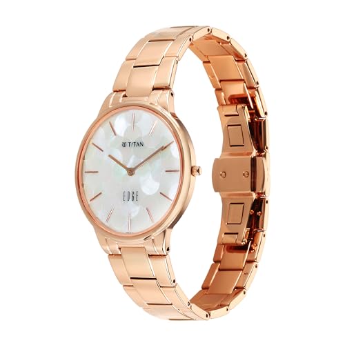 Image of Titan Edge Metal Ladies Allure Quartz Analog White Mother of Pearl Dial Rose Gold Stainless Steel Strap Watch for Women - NT2734WM02