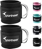 Sportneer Fußschlaufen Kabelzug 2 Stück Fitnessgeräte Zughilfen Krafttraining Fußmanschetten mit 2 D-Ringen, Verstellbarer Ankle Straps für Fitness Training und Beintraining