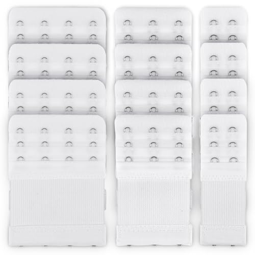 Image of PEASUG 12 PCS Bra Extenders 2 Hook / 3 Hook / 4 Hook Elastic Extension Strap Plus Size, Comfortable Soft Stretchy Bra Extension Strap (White)