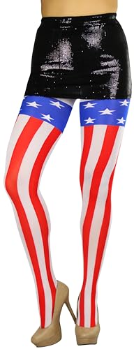 Image of ToBeInStyle Women's Superhero Superwoman American Flag Opaque Tights Costume Pantyhose