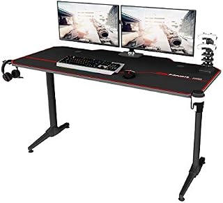 sogesfurniture Gaming Desk Ergonomic Computer Desk PC Gaming Desks with Free Large Mouse Pad, USB Gaming Handle Rack, Cup Holder & Headphone Hook, 140x65x75cm, Black ST-Eagle-1400BK-BH