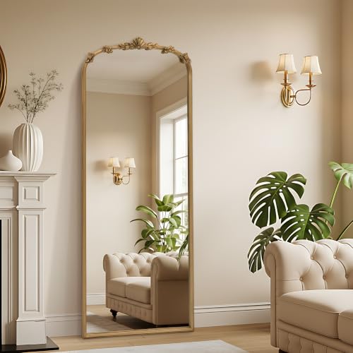 Image of Besdomus Full Length Gold Mirror: 21''x56'' Baroque Floor Long Body Mirror | Traditional Ornate Antique Decorative for Dressing Room /Bedroom /Living Room /Entryway /Hallway /Wall