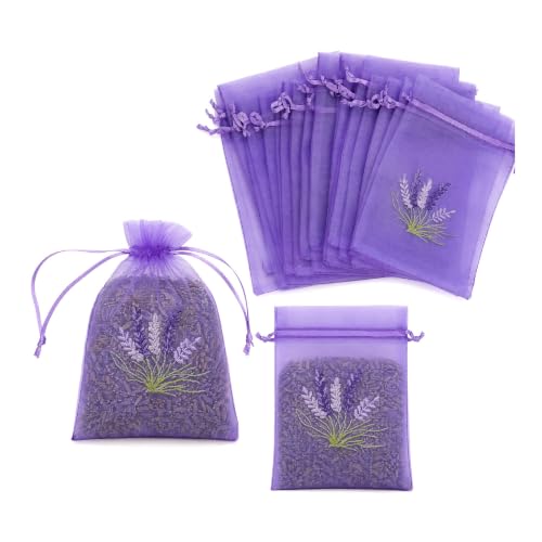 DINSAGE 24 Sachets de Lavande Vides – Sachets Parfumés à Remplir – Sacs & Pochettes en Tissu pour Fleurs de Lavande