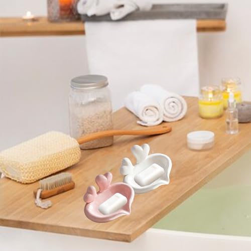 PRTECY Ceramiczne mydelniczki, kreatywny uchwyt na mydło od serca do serca, pojemnik na mydło do łazienki, zlewu kuchennego, prysznica, blatu (biały)
